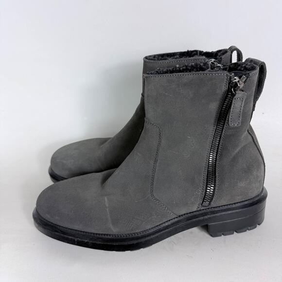 Aquatalia Combat Ankle Boots men\'s 9 Gray Suede Block Heel Almond Toe Side Zip